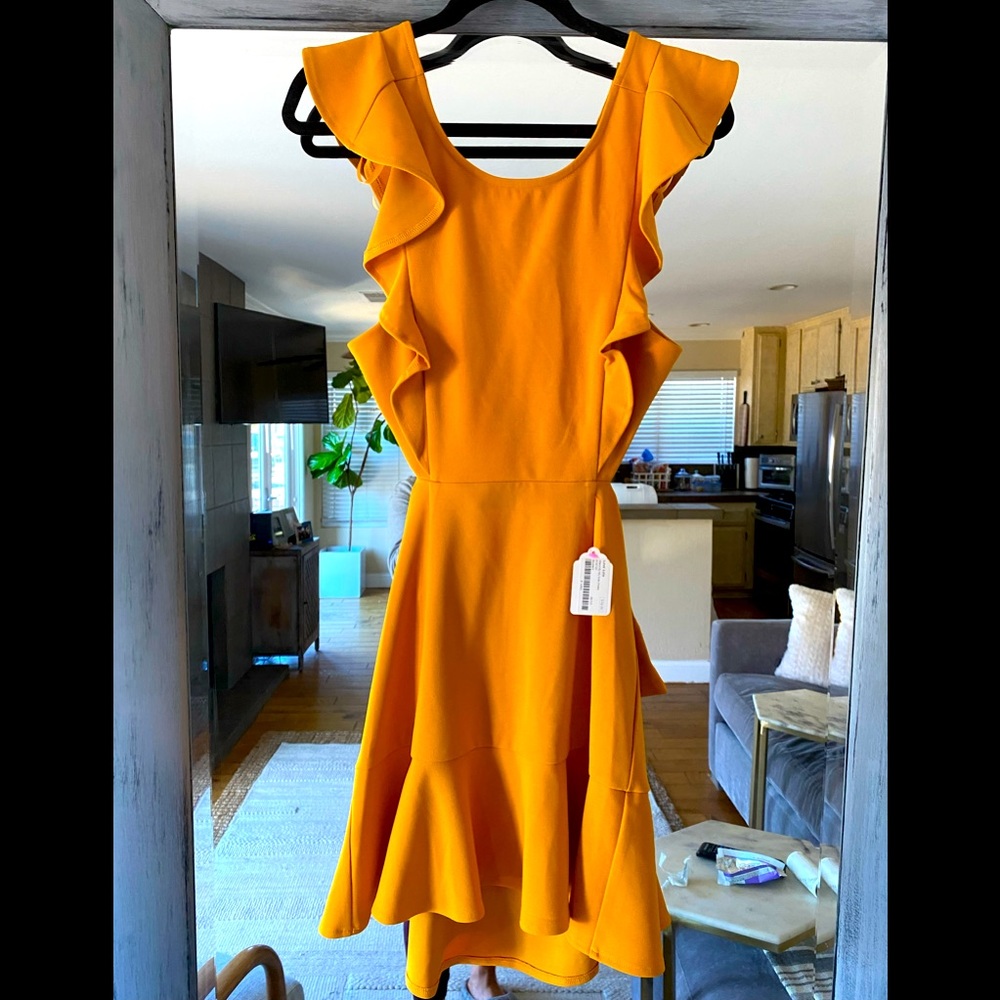 Mustard ruffle backless dress
